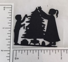 Christmas Die Cuts * Christmas Tree Decorating Scene * Set of 15 White or Black