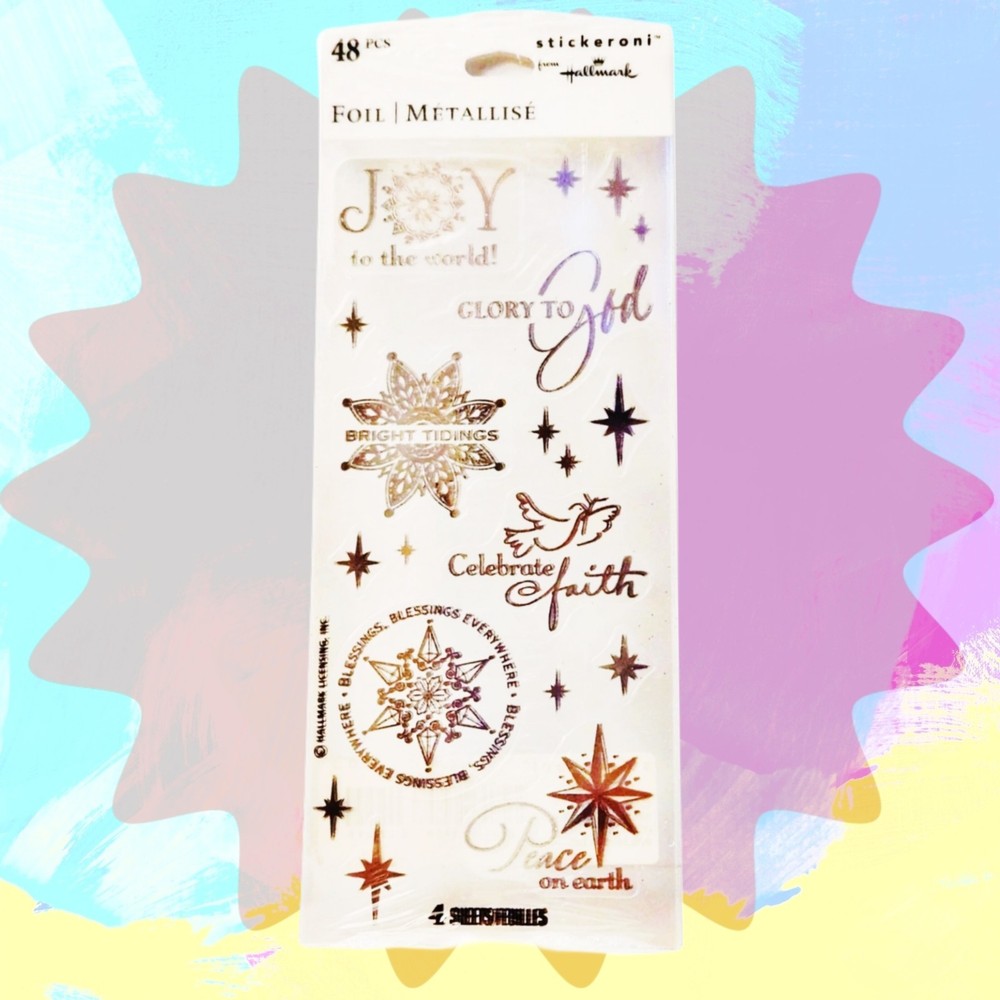 Religious Christmas stickers Silver Foil Hallmark NEW 48 count 4 Sheets
