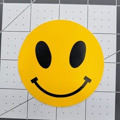 Yellow Smiley Face 3″ Decal, Alien Eyes, Black on Yellow – Crafts Sticker