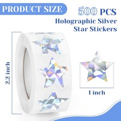 500 PCS Holographic Silver Star Stickers, 1 Inch Self~Adhesive Glitter