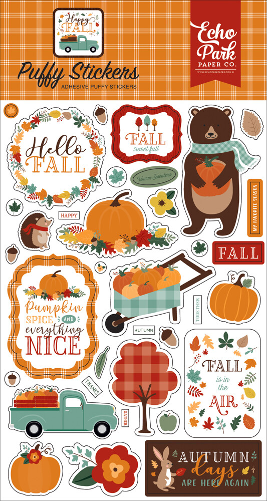 Crafts EP Puffy Stickers Happy Fall Bear Pumpkins Plaid Tree Vintage Truck Bunny