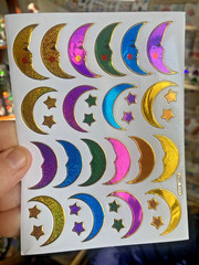 Sparkle Retro Moon and Stars Sticker Sheet (1 Sheet, 4×5 In)