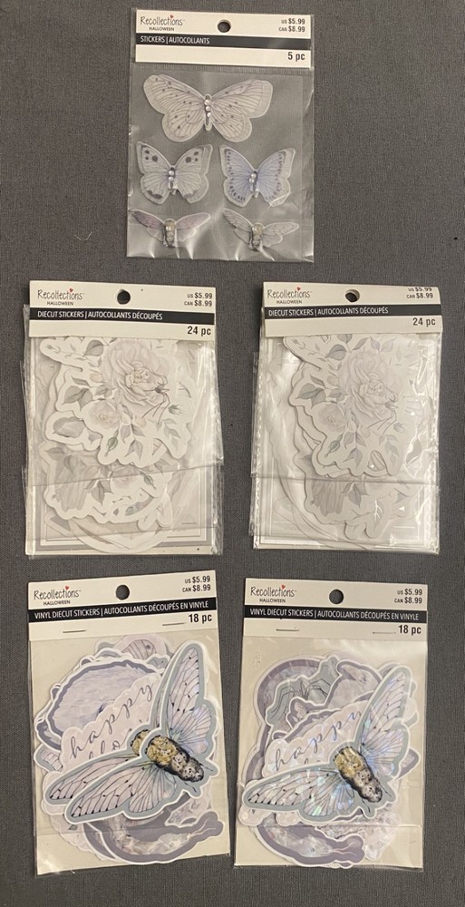 5 LOT RECOLLECTIONS HALLOWEEN STICKER MOTH BUTTERFLY BUTTERFLIES FLOWERS VINYL