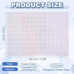 12x8in Holographic Laminate Sheets 12Pcs Sticker Paper Heart Pattern