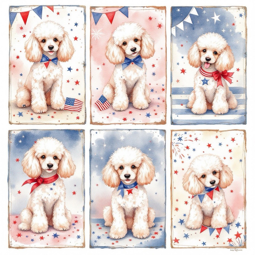 Patriotic Poodle Dog Decoupage Rice Paper For Ornament-Wood Art A4 1 Sheet