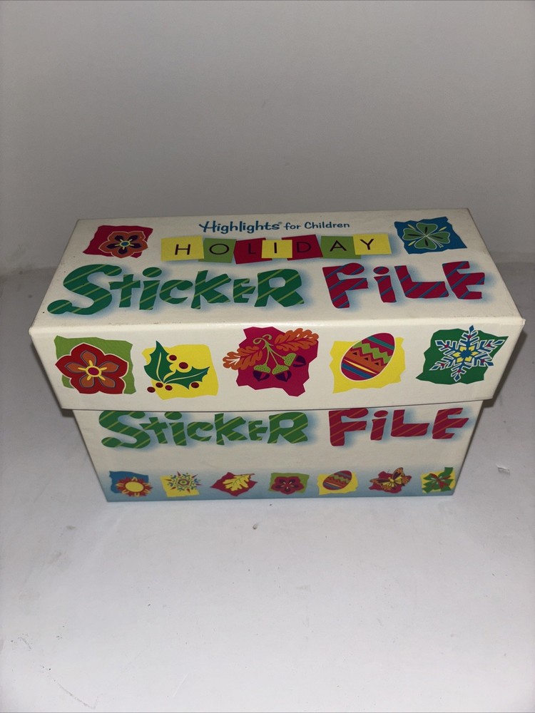 Vintage Highlights For Children Magazine Sticker File Box & Holiday Stickers Lot