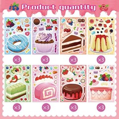 24 Sheets Make a Cake Sticker for Kids, Make Your Own Dessert Mix and Match Stic