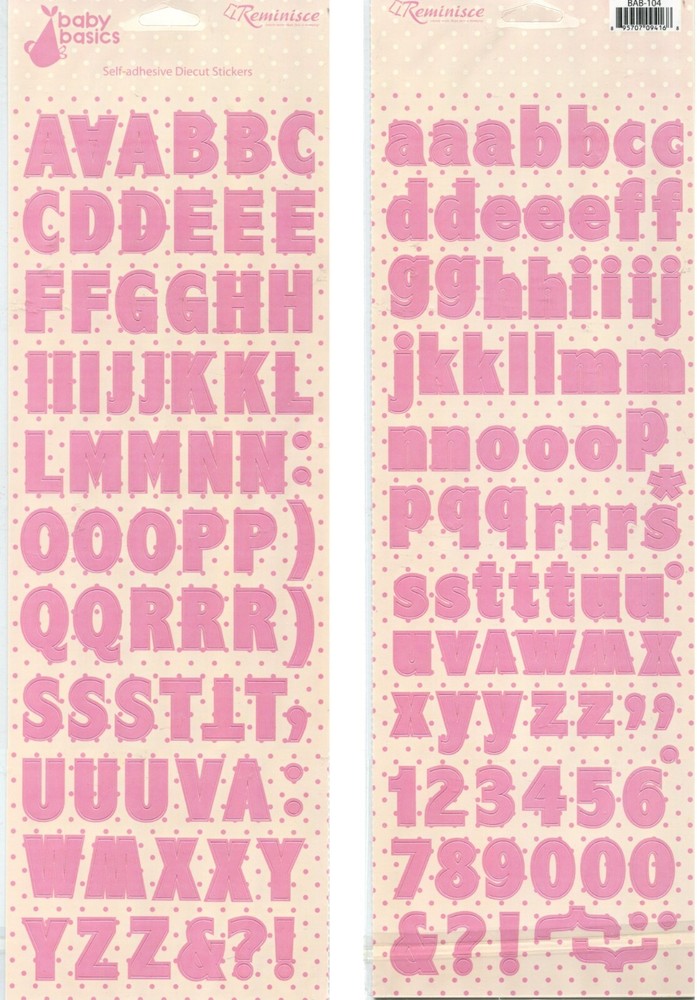 Alphabet Stickers, Baby Basics, Pink, scrapbook stickers – Reminisce BAB-104