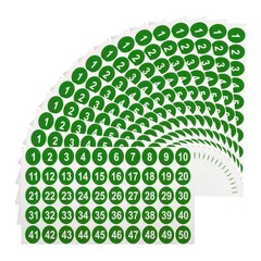 15 Sheets Round Number Stickers, 1-50 Consecutive Number Labels, Green(1″ Each)