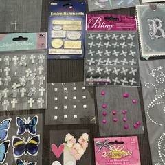 Mixed Scrapbooking Embellishments Lot Rhinestones Stickers Charms Craft