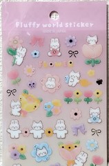 GAIA Fluffy World Flower Sticker Lovely Animal Cat Kitten Rabbit MADE IN JAPAN
