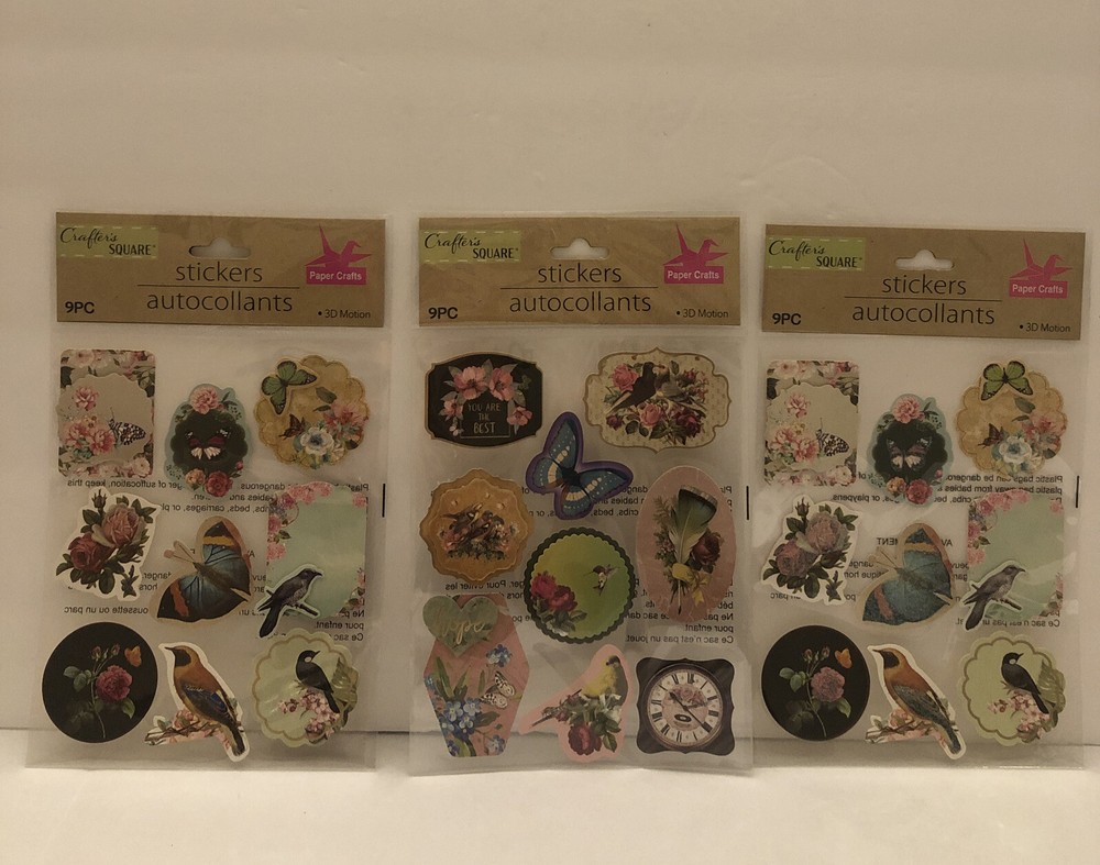 27pc 3D Motion Stickers Nature Bird Butterfly Flowers Celebrate Enjoy Life Love