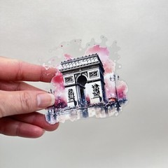 Pink Paris France Flake Stickers Travel Scrapbooking Junk Journaling Collage