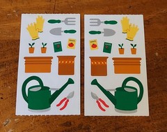 Mrs. Grossman Two Half Strips ~ Planter & Garden Tools…Sprinkler, Gloves.