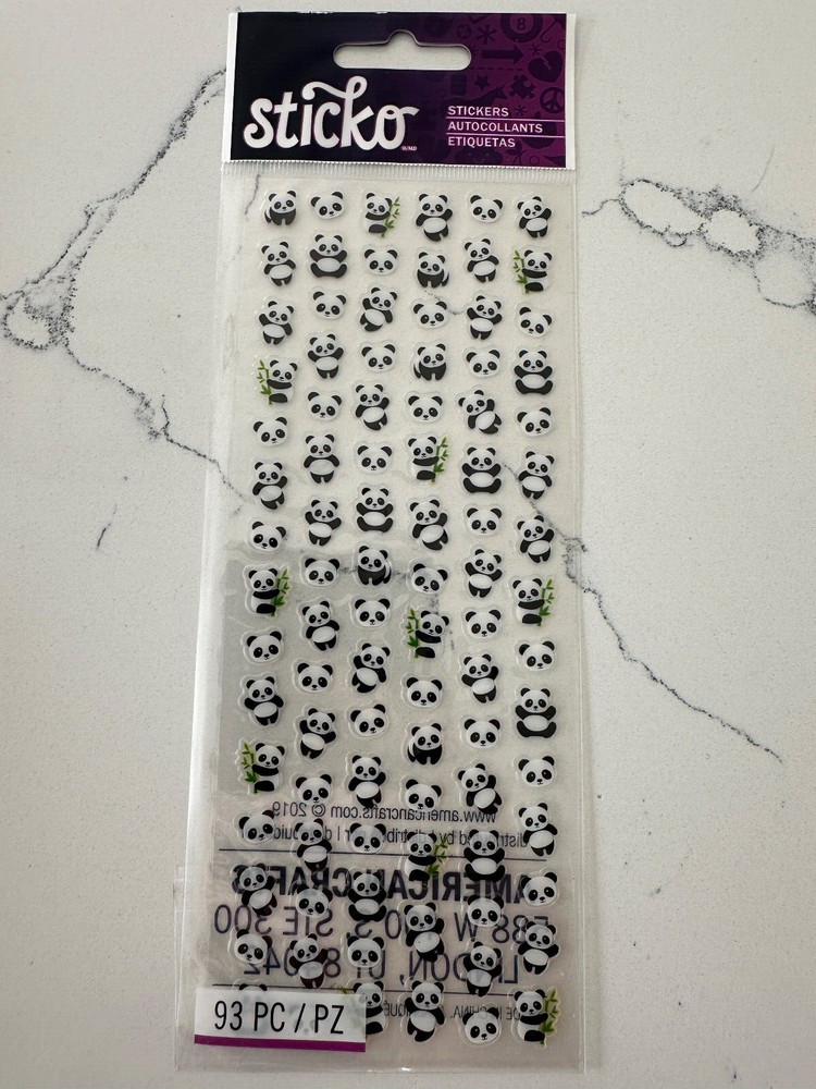 Sticko Autocollant STI Pandas TN Mini Black and White 93 PC Scrapbooking Crafts