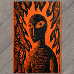 STICKER Abstract Fiery Figure Orange Black Bold Surreal Halloween
