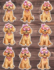 Poodle Pink Glasses Die Cut Stickers Set Scrapbooking Laptop WaterBottle