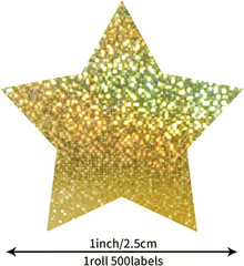 Gold Star Stickers Roll 1 inch Self Adhesive Sparkly Shiny Stars Labels Waterpro
