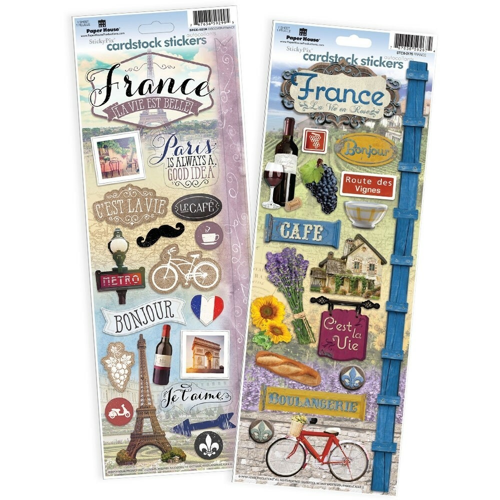 Stickers Cardstock PH 13″ France X2 Eiffel Paris Bonjour Bicycle Cafe Wine Bread