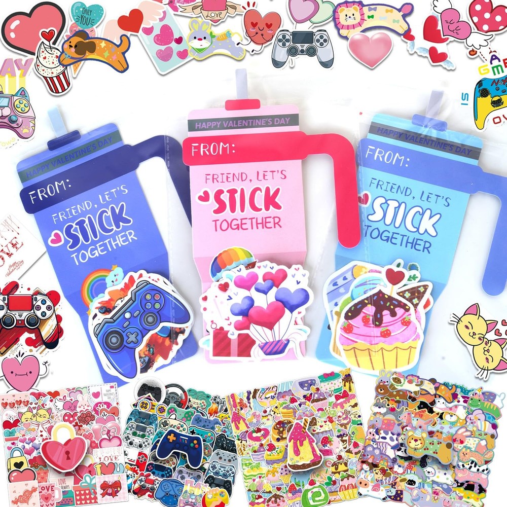 48 Pack Valentines Day Cards for Kids School with 200PCS Valentines Stickers,…