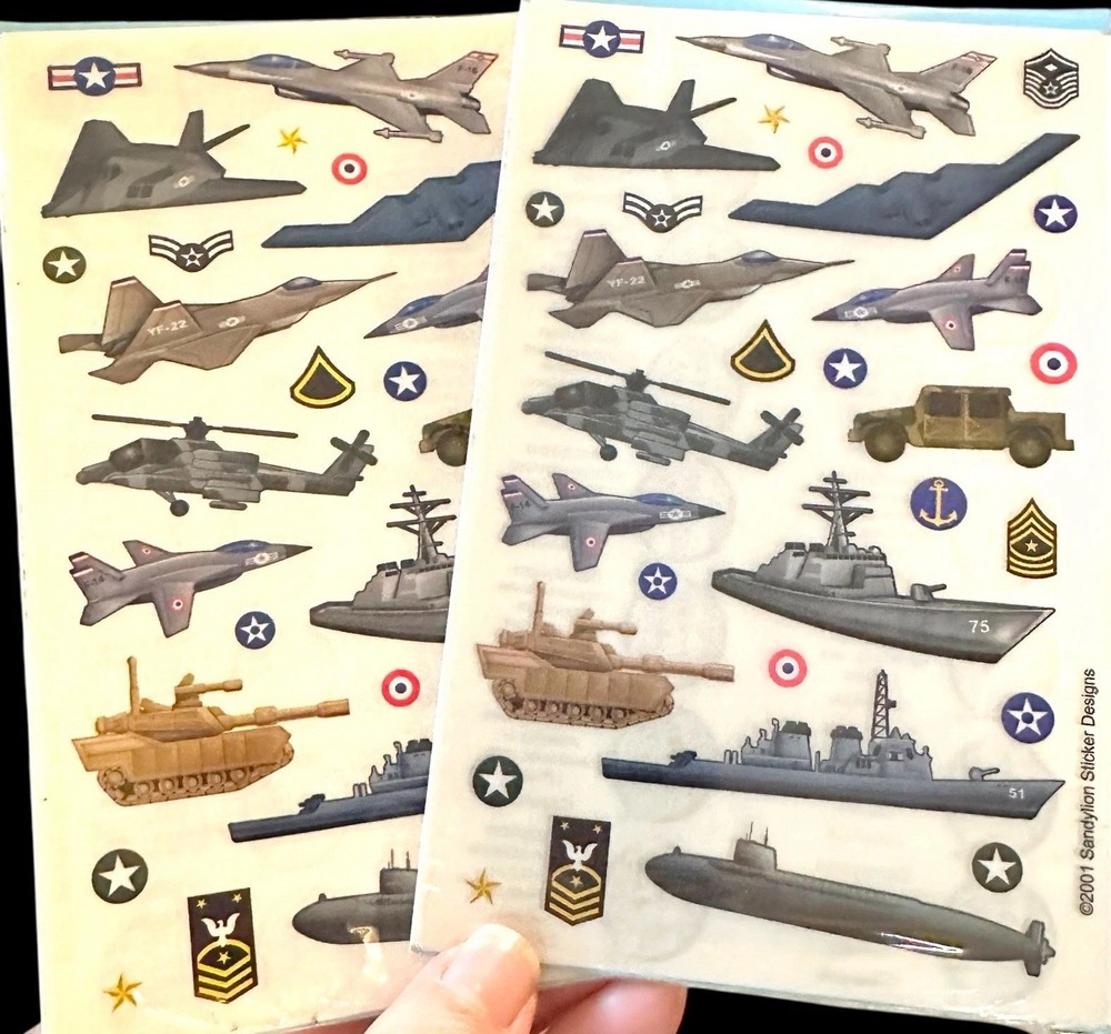 2 Packs Sandylion Military Stickers Navy Army Air Force Marines Vintage 2001