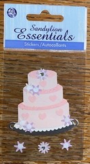 Essentials Pink Cake W/ Hearts & Purple White Flowers Wedding Scrapbook Stickers