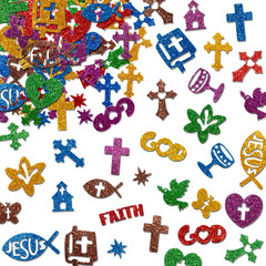 500Pcs Christian Glitter Stickers – Foam Self-Adhesive Bible Cross Art Craft