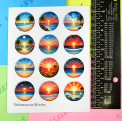 Beach & Tropical Sunset Scenes Round Stickers Sheet Style 1