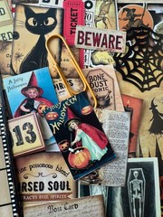 #731 -125+pcs WITCH W/ BROOM PEN SCRAP JUNK JOURNAL KIT REAL EPHEMERA – JOURNAL
