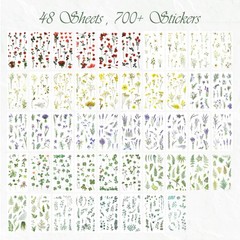 48 sheets/722 pcs Transparent Flower Stickers for Scrapbooking & Junk Journal…