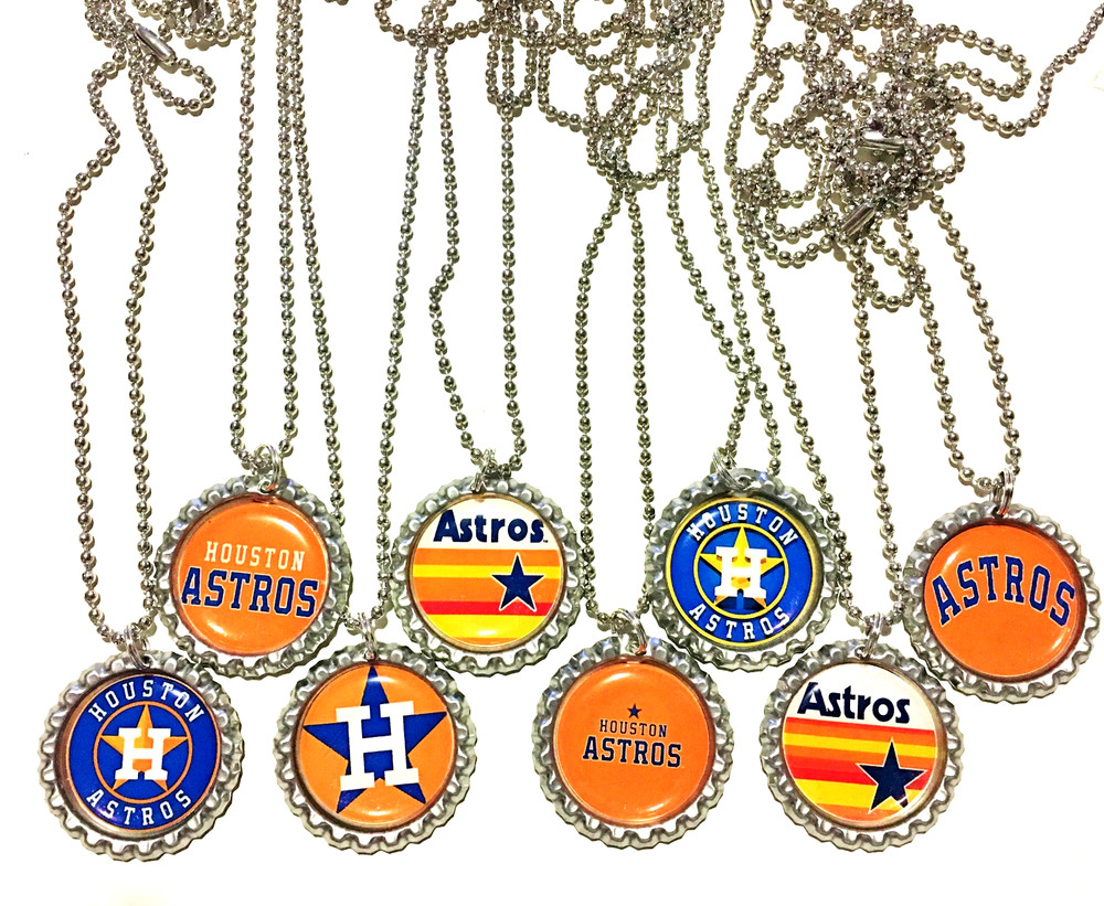 SET OF 8 «Astros» FLAT BOTTLECAP NECKLACES! party favors