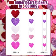 180 Pcs Valentine Foam Heart Stickers Red, Pink, Rose, White and Purple