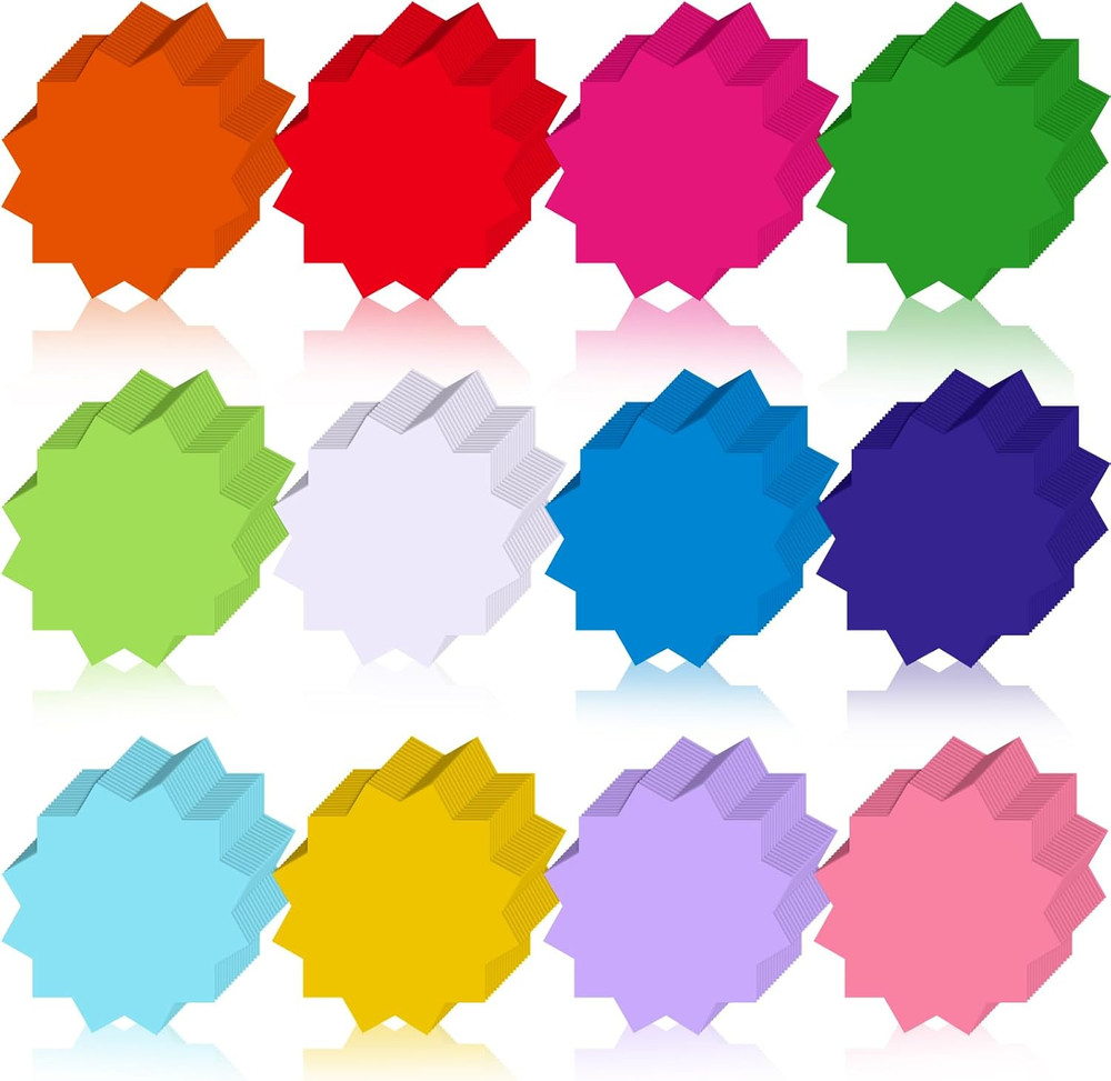 360 Pcs Starburst Cutouts Paper 3.9 Inch Assorted Color Die Cuts