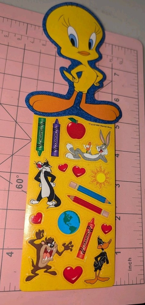 Vintage Looney Tunes Stickers Tweety Bird Bugs Sylvester Daffy Taz School Sheet
