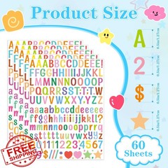 Gretion Colorful Alphabet Stickers 0.5 Inch 60 Sheets