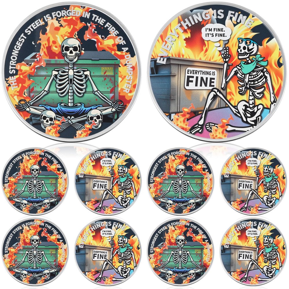 10 Pcs Dumpster Fire Challenge Coins Dumpster Fire and Skull Desk Accessories