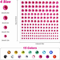 Rhinestone Stickers 2478Pcs Self Adhesive Facial Gem Stickers,4 Sizes 15 Colors