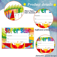 Recognition Rewards for Kids,30Pcs Super Star Student Certificates,Student Award