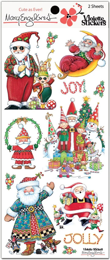 Mary Engelbreit Stickers 2 Sheets Whimsical Jolly Santas Christmas Joy Elves
