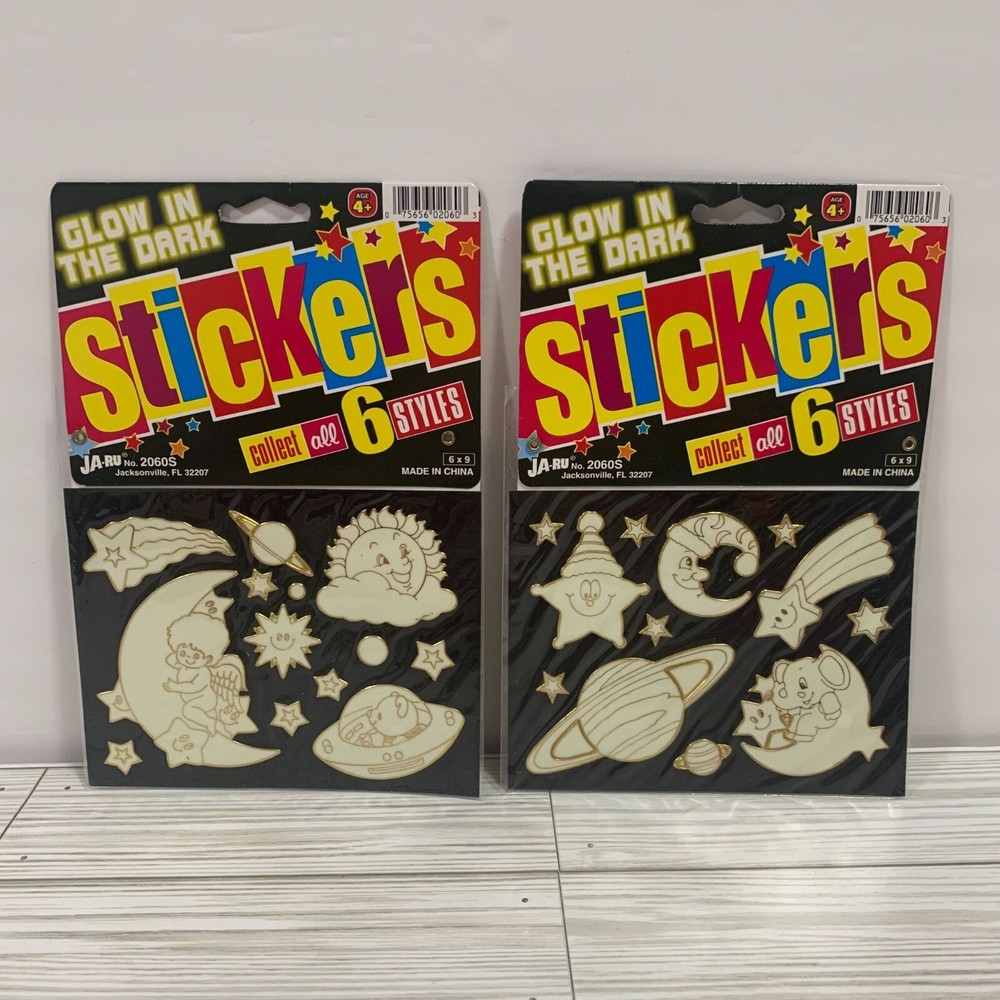 Ja-Ru 2005 Glow In The Dark Stickers 2 Sets Cherubs, Stars Moon Sun New