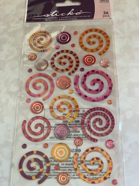 STICKO STICKERS ACRYLIC PARTY SWIRLS MULTI-COLORED SWIRLS 36PCS