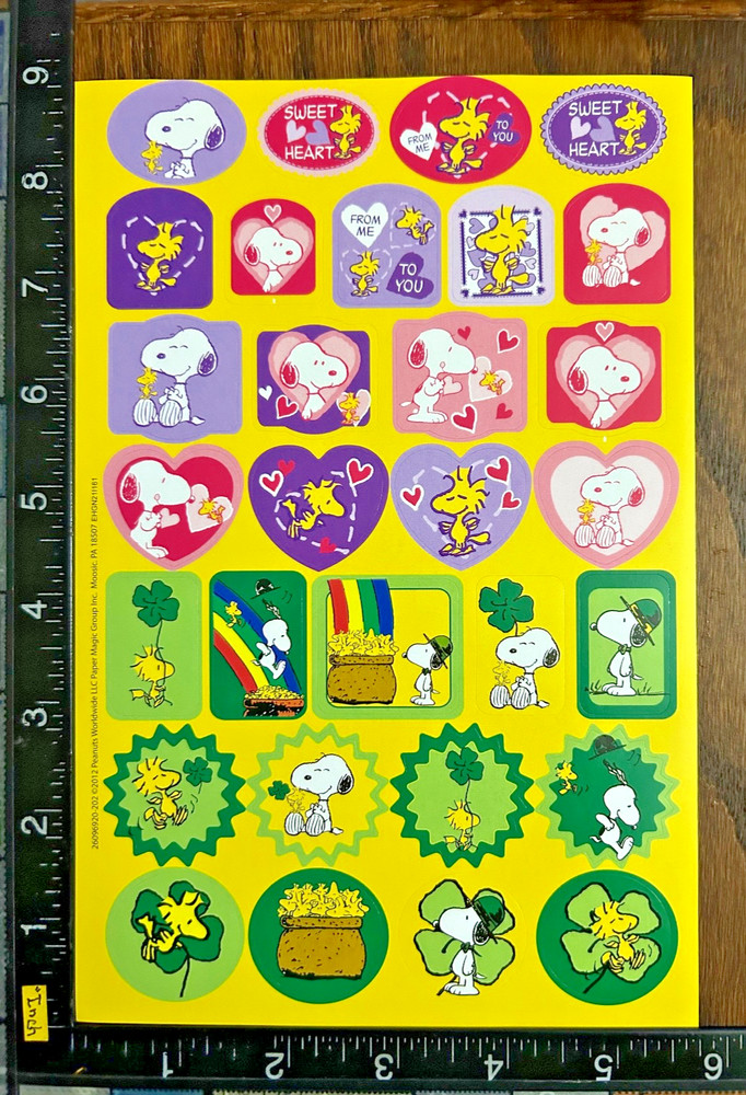 PEANUTS SNOOPY & FRIENDS, VALENTINE – ST PATRICKS , ONE SHEET BEAUTIFUL STICKERS