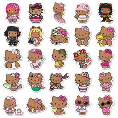 50 BLACK HELLO KITTY Stickers, For-Toybox, Phone, Water Bottle, Laptop, Locker