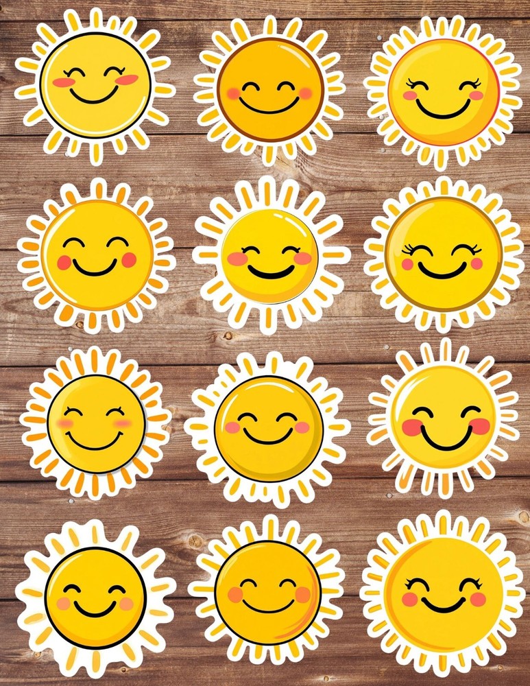 Cute Smiling Sun Die Cut Vinyl Stickers Set Scrapbooking Laptop Water Bottle