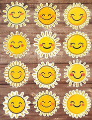 Cute Smiling Sun Die Cut Vinyl Stickers Set Scrapbooking Laptop Water Bottle