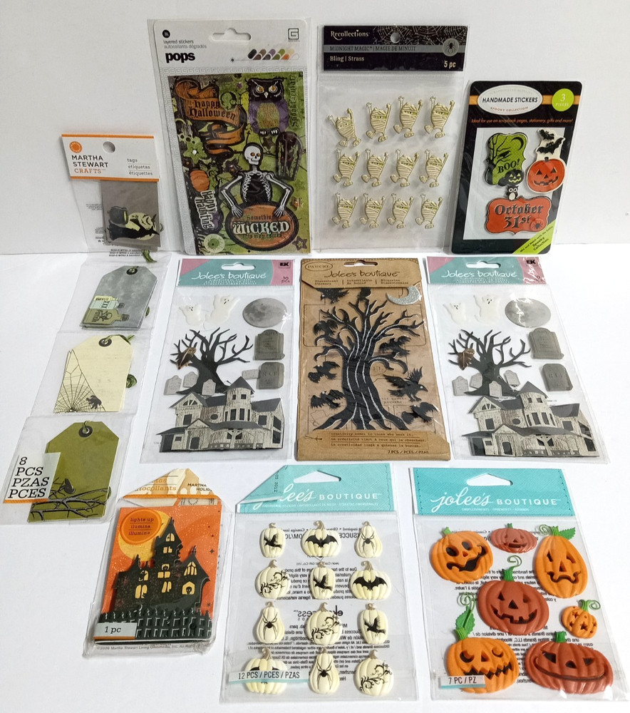 Scrapbooking Sticker Lot 10 Packages Halloween Ghost Bats Spider Dimensional b)