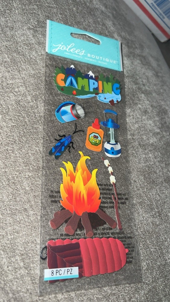 Rare Jolee’s Camping Summer Camp Fire Sleeping Bag Lantern Scrapbooking Sticker