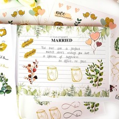 Romantic Gold-Green Waterproof Stickers Set – 8 Sheets for DIY Wedding Projects