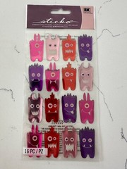 Sticko Autocollant 16 PC Funny Face Multi Color Love Monsters Scrapbooking Craft