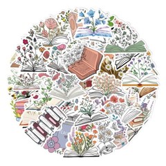 50pcs Book Lover Vinyl Stickers, Flower In The Book, Love Books, Reading, 024